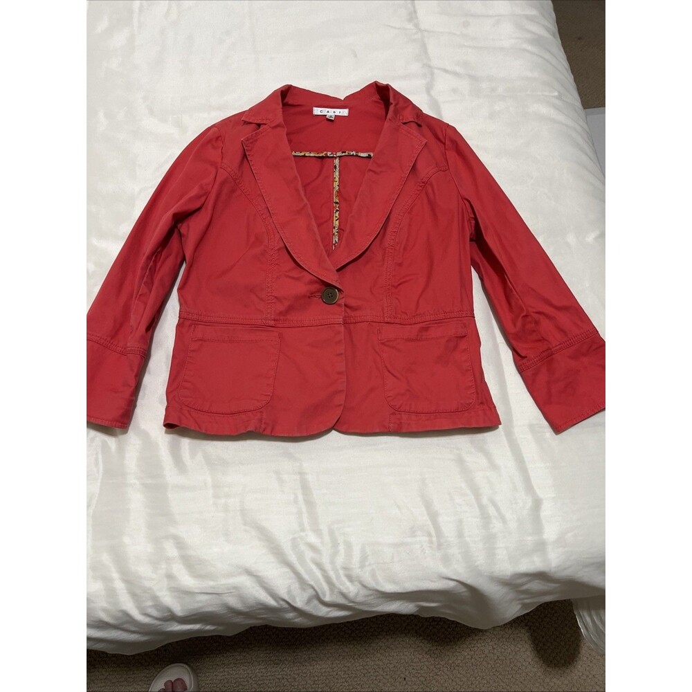 CAbi Women's Salmon Pink One Button Twill Blazer Jacket Size 8 Cotton Blend